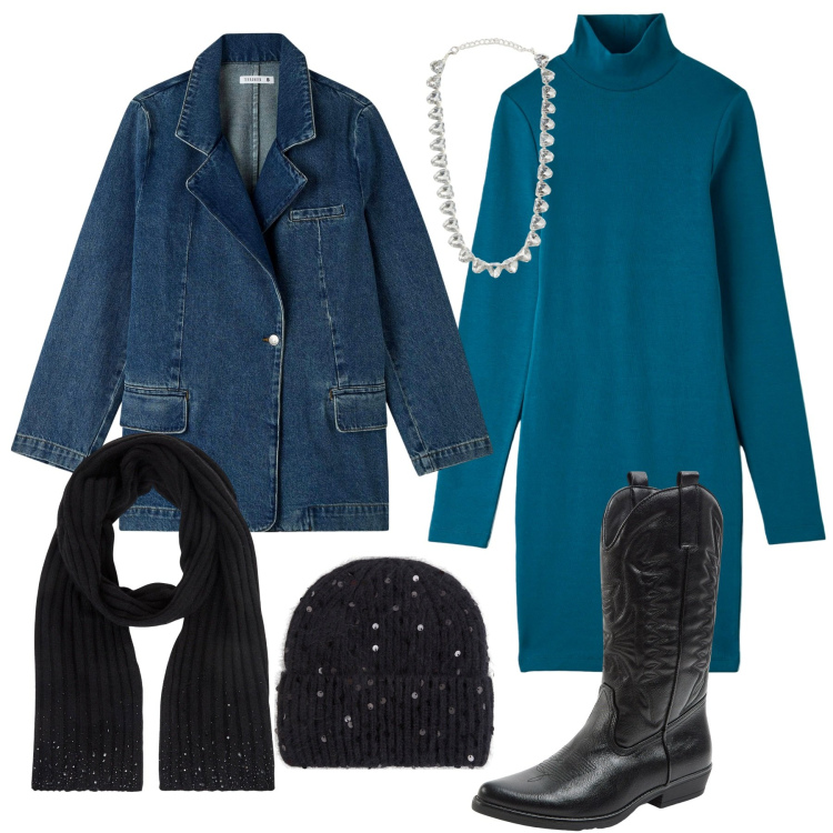 Outfit donna - Simply style. Stile Basic per Tutti i giorni. Abbinamento con blazer, vestiti, stivali, collane, berretti, sciarpe.