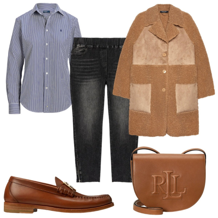 Outfit donna - I mocassini trendy. Stile Trendy per Tutti i giorni. Abbinamento con borse a tracolla, mocassini, camicie, cappotti, jeggings.