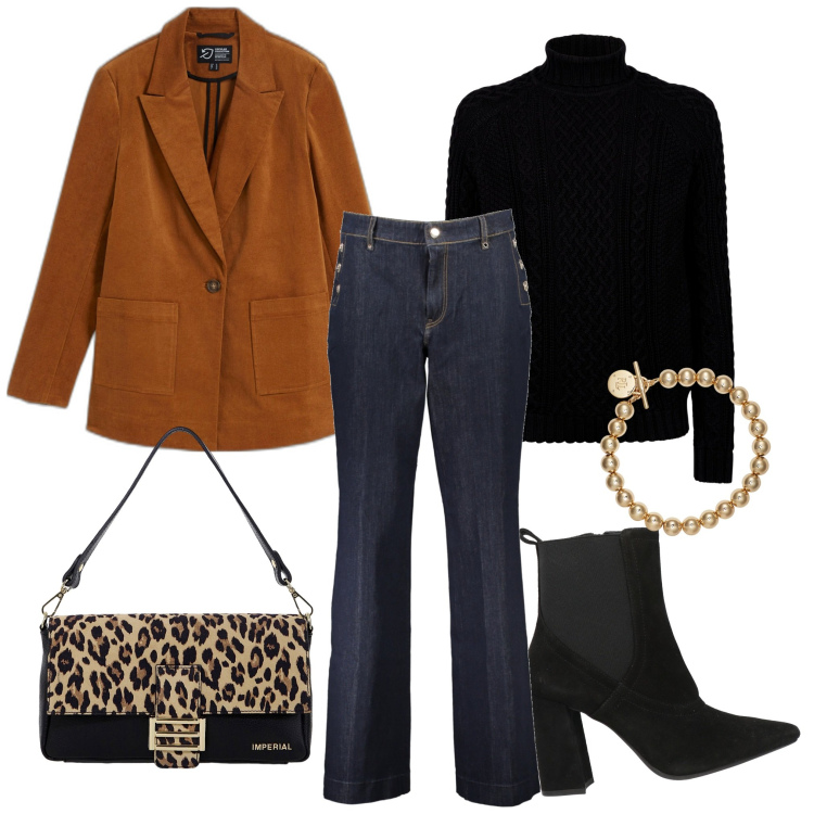 Outfit donna - Beaty Style. Stile Bon Ton per Tutti i giorni. Abbinamento con blazer, stivaletti chelsea, borse a spalla, braccialetti, jeans skinny, maglieria.