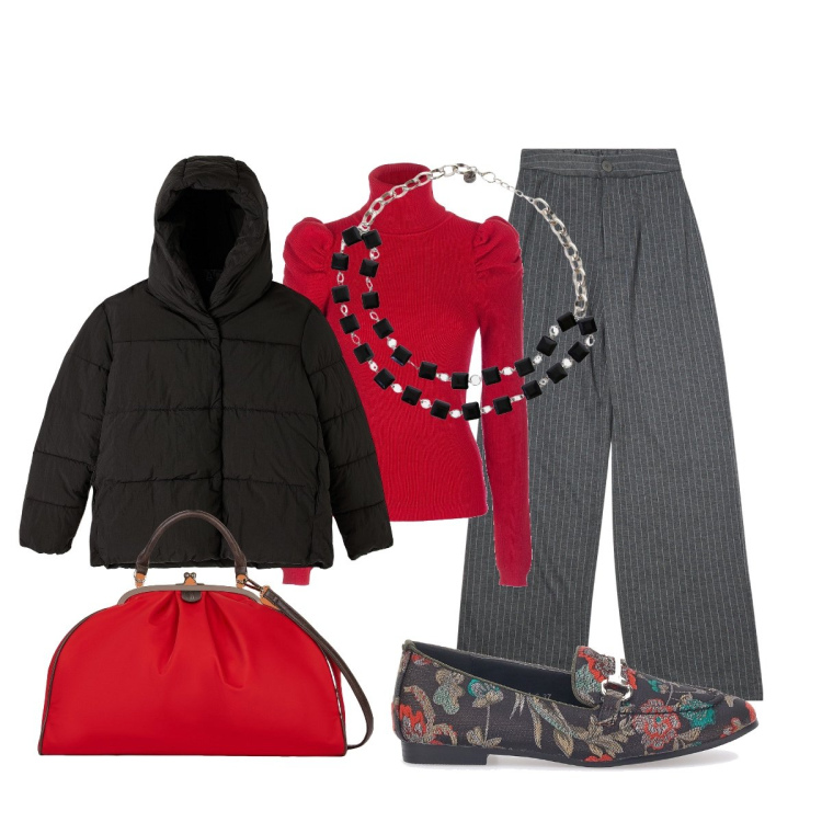 Outfit donna - I mocassini originali. Stile Sporty chic per Tutti i giorni. Abbinamento con piumini, pantaloni, collane, maglieria, mocassini, borse a spalla.