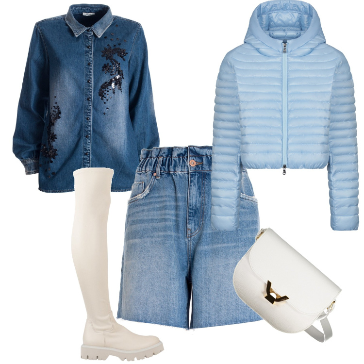 Outfit donna - Bermuda d inverno. Stile Casual chic per Tutti i giorni. Abbinamento con stivali, camicie, bermuda, piumini, borse a tracolla.