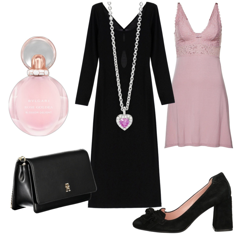 Outfit donna - Per me va bene così. Stile Vintage retrò per Cerimonia. Abbinamento con sottovesti, décolleté, profumi, ciondoli, vestiti, borse a tracolla.