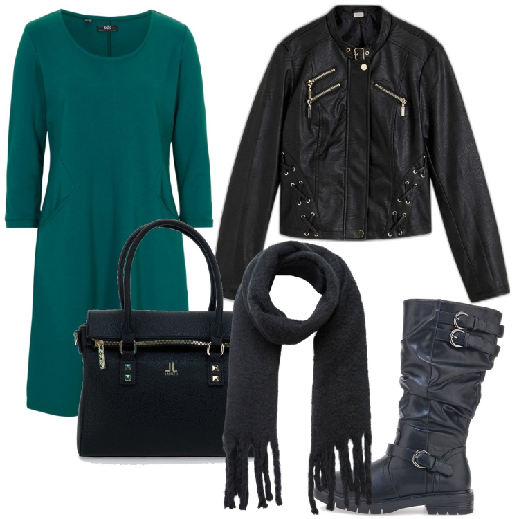 Outfit donna - Gli stivali arricciati. Stile Glamour per Tutti i giorni. Abbinamento con vestiti corti, blazer, sciarpe, stivali, borse a spalla.
