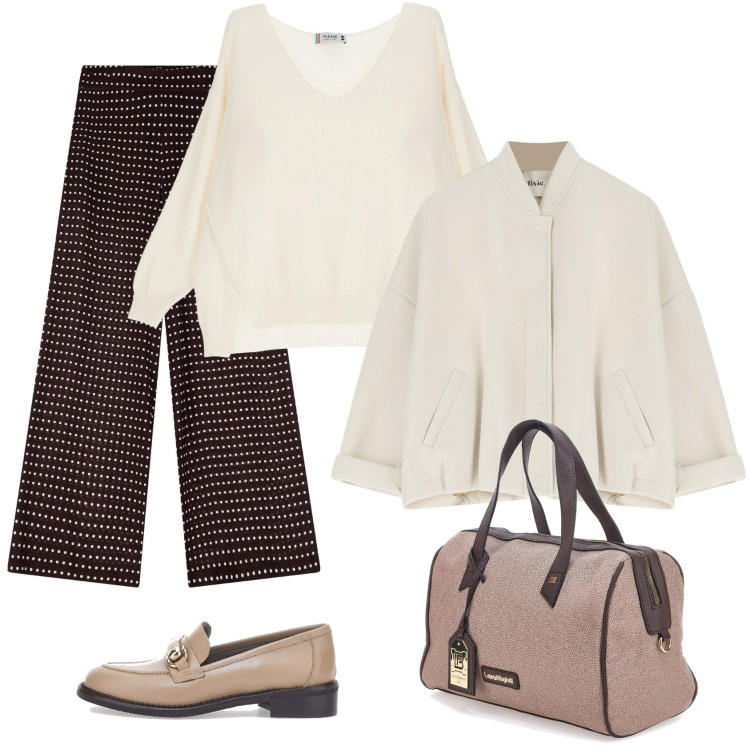 Outfit donna - Il mocassino beige. Stile Casual chic per Tutti i giorni. Abbinamento con maglieria, bomber, pantaloni, mocassini, borse a mano.