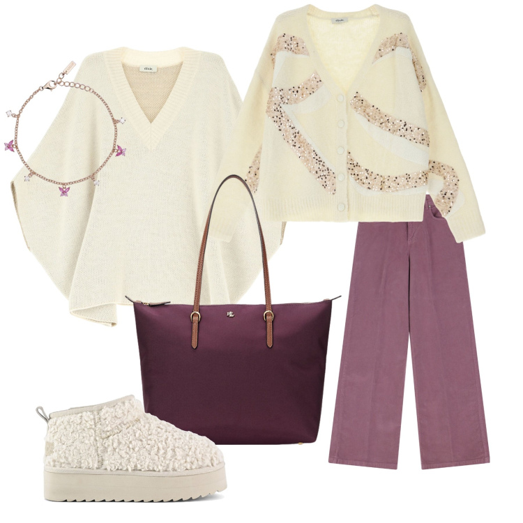 Outfit donna - Total look #1999000. Stile Casual chic per Tutti i giorni. Abbinamento con braccialetti, pantaloni, cappotti, cardigans, borse tote, stivaletti.