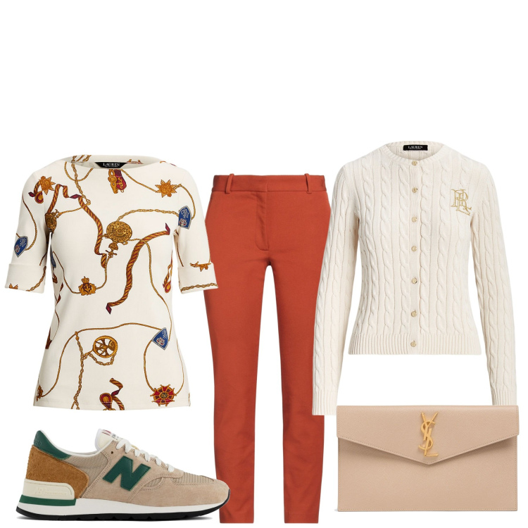Outfit donna - Novembre al sud. Stile Basic per Tutti i giorni. Abbinamento con pantaloni, sneakers, cardigans, t-shirt, pochette.