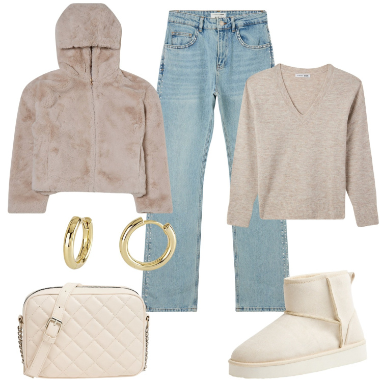 Outfit donna - Terranova & Black Friday. Stile Casual per Tutti i giorni. Abbinamento con orecchini, jeans slim fit, stivali, blazer, maglieria, borse a tracolla.