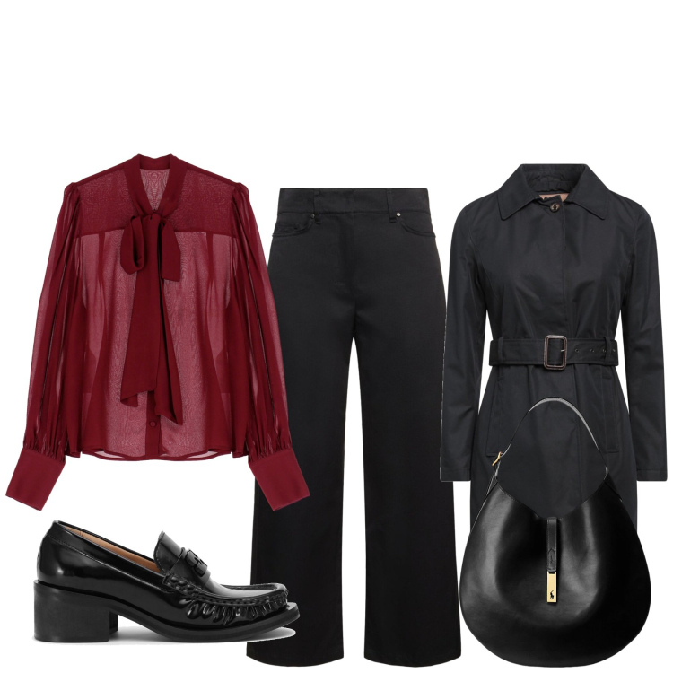 Outfit donna - La domenica a messa. Stile Bon Ton per Tutti i giorni. Abbinamento con trench, camicie, borse a spalla, pantaloni, mocassini.