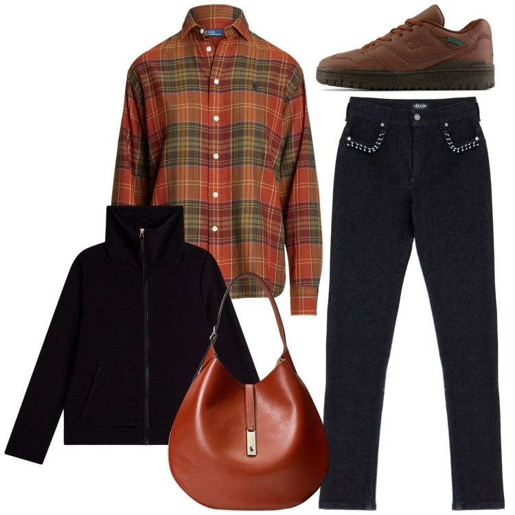 Outfit donna - Caldo tartan. Stile Casual per Tutti i giorni. Abbinamento con sneakers, felpe, jeans, camicie, borse a spalla.