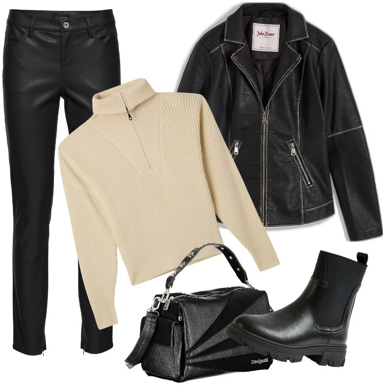 Outfit donna - Total look #1999116. Stile Trendy per Tutti i giorni. Abbinamento con pantaloni, blazer, maglieria, stivaletti chelsea, borse a spalla.