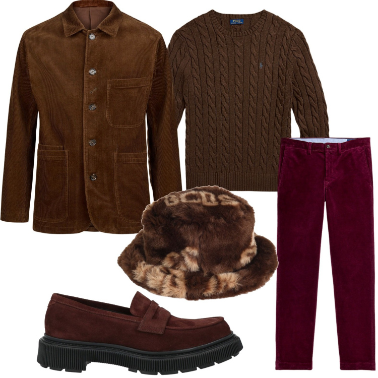 Outfit uomo - Il ritorno del velluto. Stile Urban per Ufficio. Abbinamento con scarpe stringate, cappelli, pantaloni, maglieria, giacche.