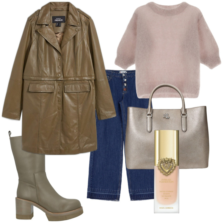Outfit donna - Si si. Stile Trendy per Tutti i giorni. Abbinamento con blazer, stivaletti, fondotinta, jeans, maglieria, borse a mano.