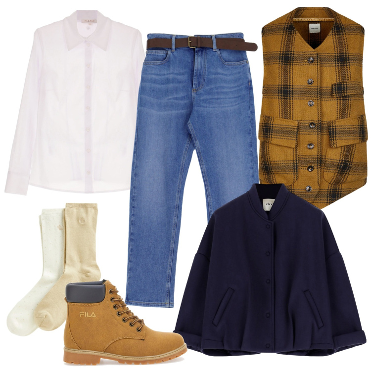 Outfit donna - Anni \'90 style!. Stile Urban per Tutti i giorni. Abbinamento con camicie, jeans dritti, bomber, calzini, gilet, stivaletti.