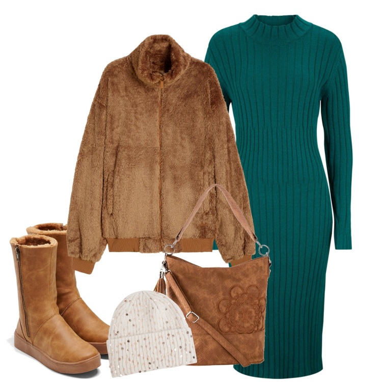 Outfit donna - Idea d\' autunno 2. Stile Casual chic per Tutti i giorni. Abbinamento con stivali, borse a mano, vestiti midi/longuette, berretti, blazer.