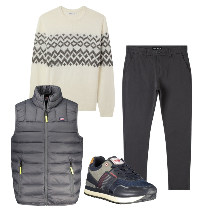 Outfit uomo - Smanicato antracite. Stile Casual per Tutti i giorni. Abbinamento con pantaloni chino, maglieria, sneakers, giacche.