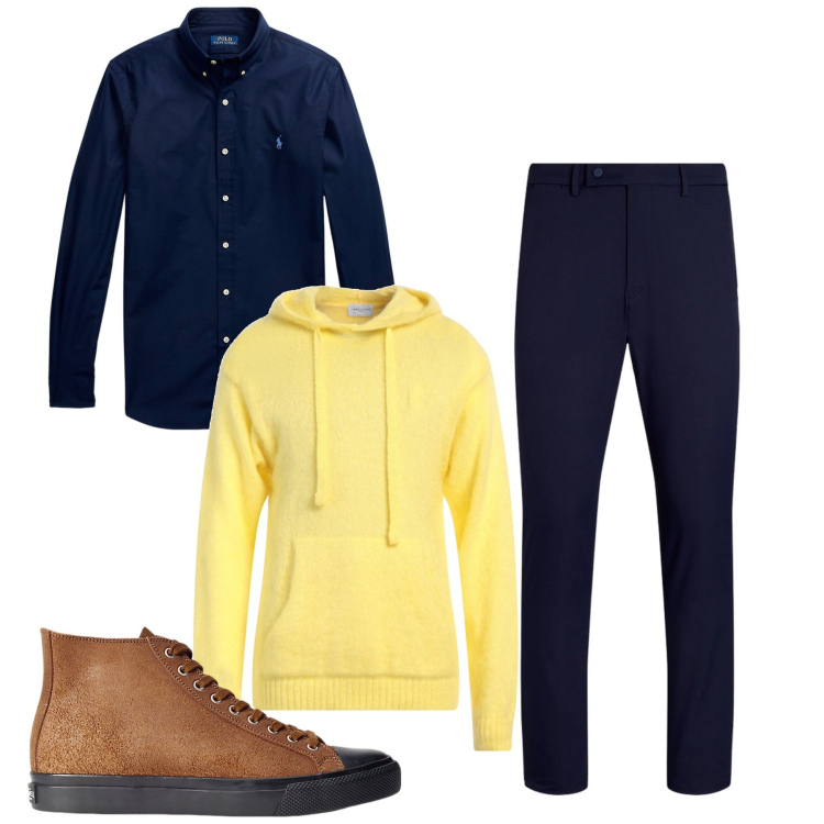 Outfit uomo - Con i pantaloni classici. Stile Trendy per Tutti i giorni. Abbinamento con pullovers, sneakers, camicie, pantaloni.