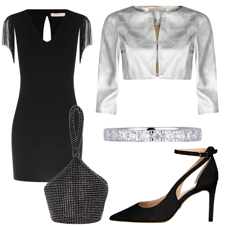 Outfit donna - Total look #1999584. Stile Glamour per Serata fuori. Abbinamento con anelli, bolero, décolleté, vestiti a tubino, pochette.