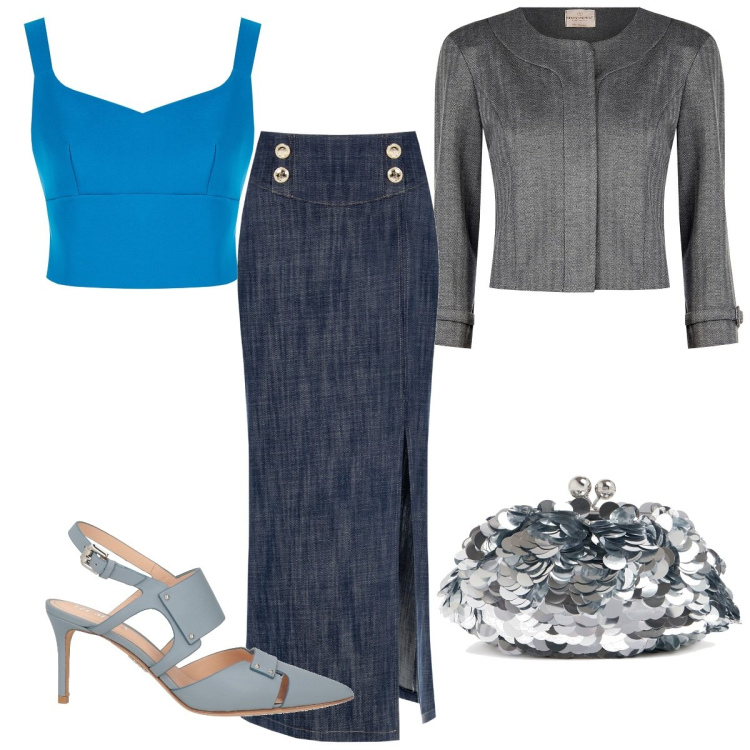 Outfit donna - Evento di Novembre. Stile Chic per Cerimonia. Abbinamento con décolleté, gonne lunghe, blazer, top, pochette.