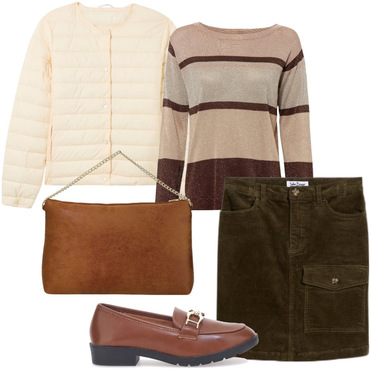 Outfit donna - La mini in velluto. Stile 70s per Tutti i giorni. Abbinamento con maglieria, gonne, piumini, pochette, mocassini.