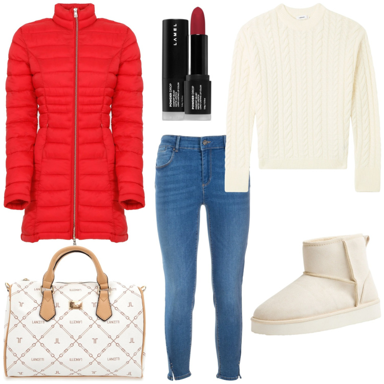 Outfit donna - Novembre - Black Month. Stile Trendy per Tutti i giorni. Abbinamento con rossetti, stivali, maglieria, piumini, jeans, borse a mano.