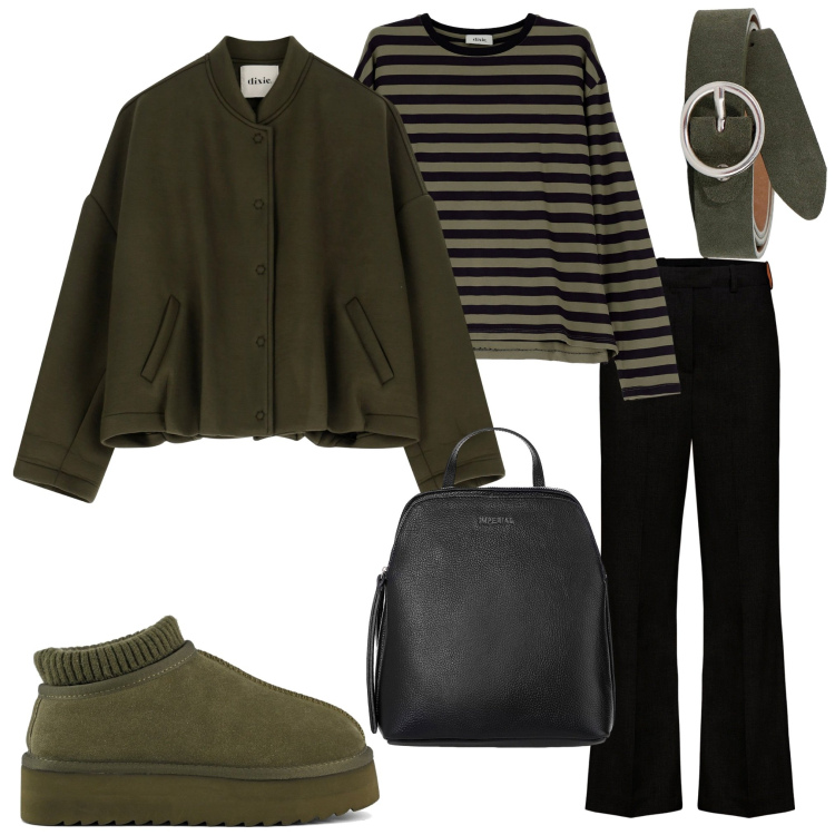 Outfit donna - Cappotto per novembre. Stile Glamour per Tutti i giorni. Abbinamento con zaini, maglieria, bomber, cinture, sabot, pantaloni.
