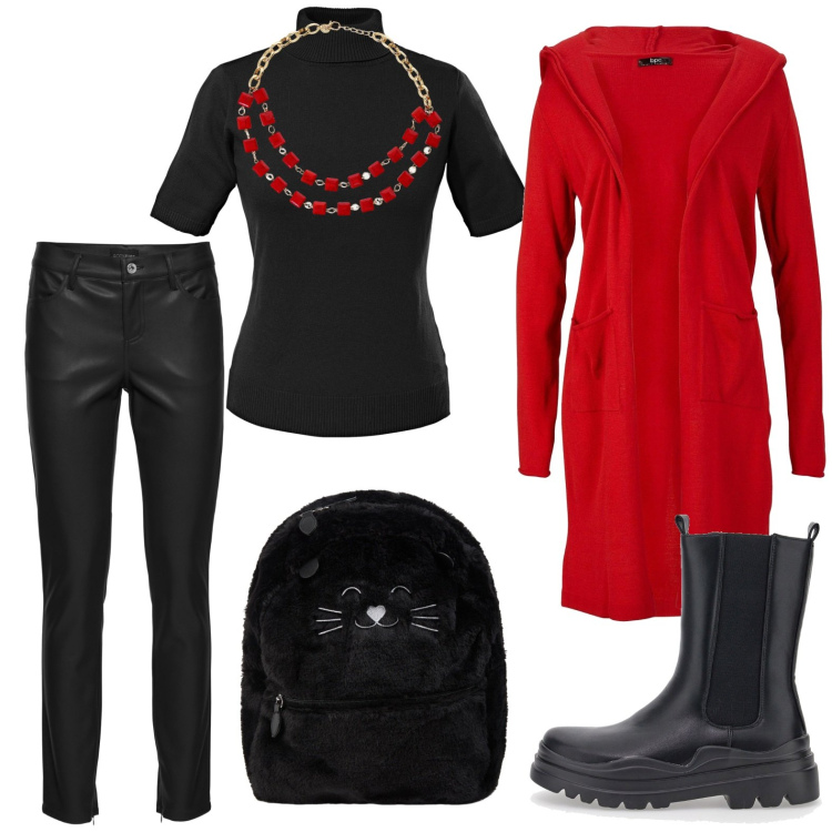 Outfit donna - Il cardigan colorato. Stile Basic per Scuola/Università. Abbinamento con maglieria, cardigans, pantaloni, zaini, collane, stivaletti chelsea.