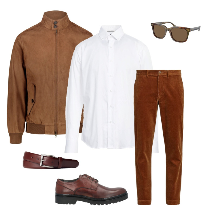Outfit uomo - Total look #2000225. Stile Casual per Tutti i giorni. Abbinamento con scarpe stringate, camicie, cinture, pantaloni, occhiali da sole, giacche.