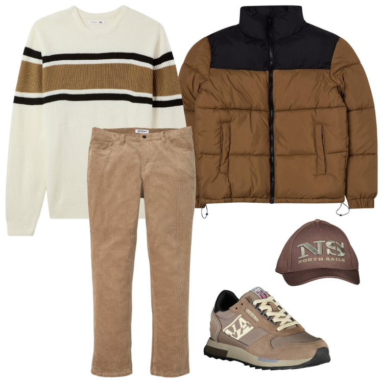 Outfit uomo - Total look #2000233. Stile Casual per Tutti i giorni. Abbinamento con pantaloni, giacche, maglieria, sneakers, cappelli con visiera.