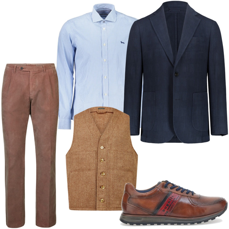 Outfit uomo - Stile impeccabile. Stile Trendy per Ufficio. Abbinamento con gilet, scarpe stringate, giacche, pantaloni, camicie.