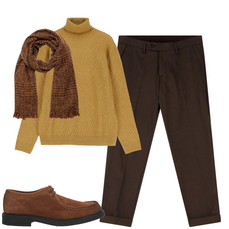 Outfit uomo - Oversize. Stile Trendy per Tutti i giorni. Abbinamento con scarpe stringate, maglieria, pantaloni chino, sciarpe.