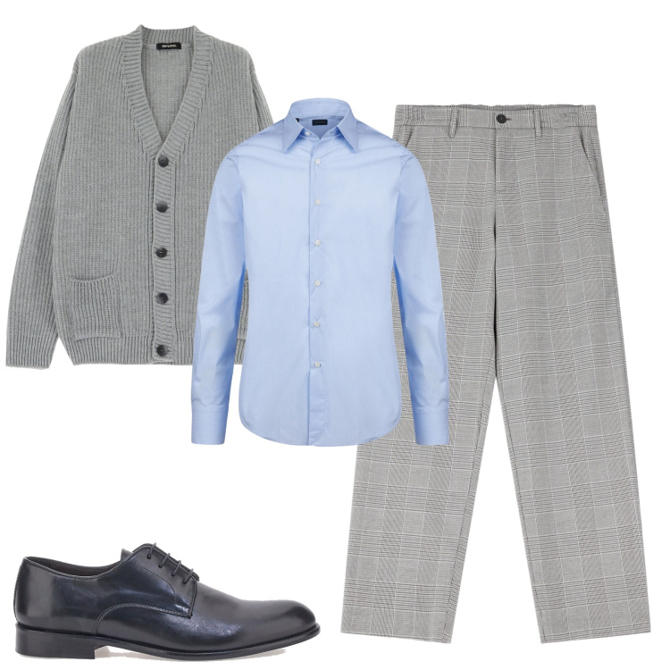 Outfit uomo - Total look #2000261. Stile Business/Elegante per Tutti i giorni. Abbinamento con pantaloni, cardigans, scarpe stringate, camicie.