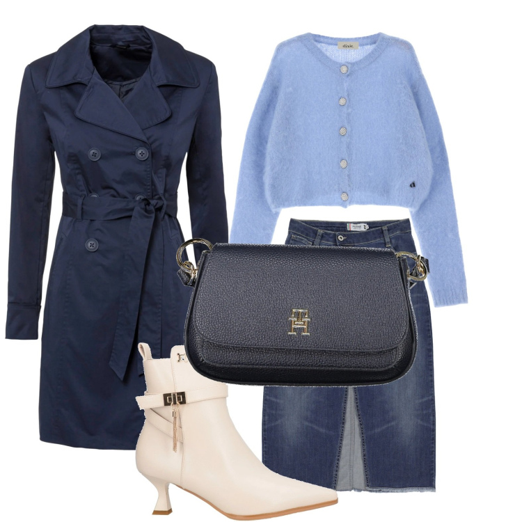 Outfit donna - Lo spacco metropolitano. Stile Casual per Ufficio. Abbinamento con trench, stivaletti, gonne, cardigans, borse a tracolla.