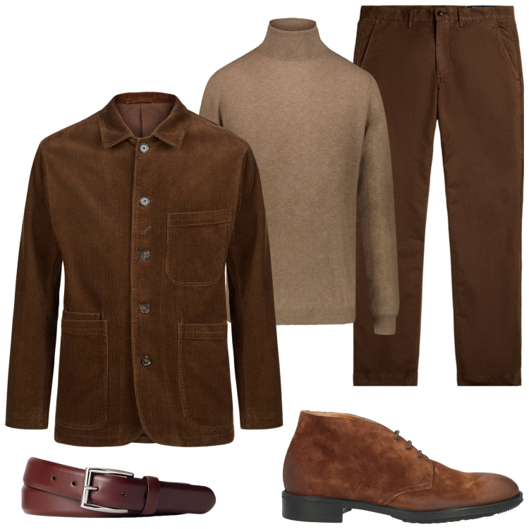 Outfit uomo - Velluto a coste. Stile Urban per Ufficio. Abbinamento con stivali e stivaletti, cinture, pantaloni, maglieria, giacche.
