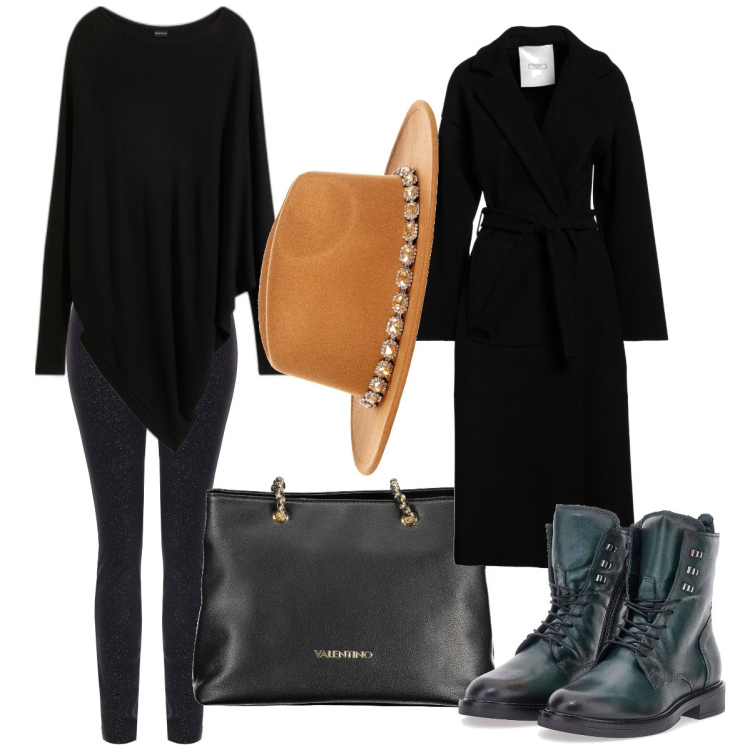 Outfit donna - Lunedì di novembre. Stile Urban per Tutti i giorni. Abbinamento con maglieria, cappotti, cappelli, pantaloni skinny, anfibi, borse a spalla.