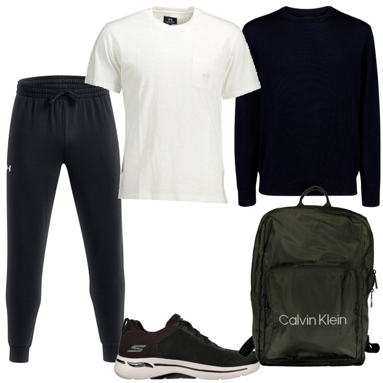 Outfit uomo - Total look #2000333. Stile Casual per Sport. Abbinamento con sneakers, borse sportive, maglieria, pantaloni, t-shirt.