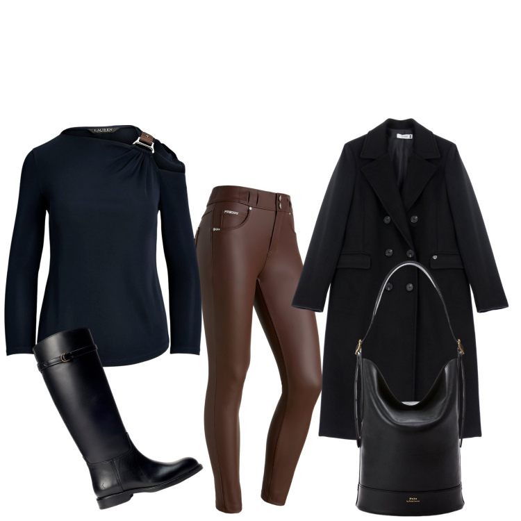 Outfit donna - A cena da mia sorella. Stile Basic per Tutti i giorni. Abbinamento con cappotti, pantaloni skinny, maglieria, borse a secchiello, stivali.