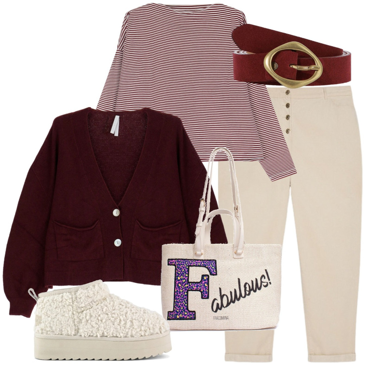 Outfit donna - Total look #2000356. Stile Casual per Tutti i giorni. Abbinamento con borse a tracolla, cardigans, maglieria, cinture, stivaletti, pantaloni.
