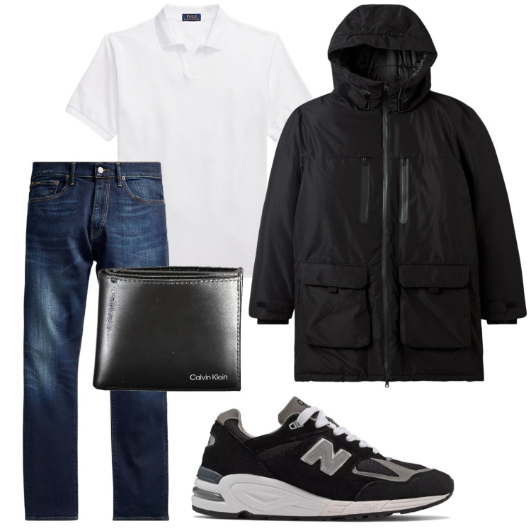 Outfit uomo - Hai fatto bene a venire. Stile Urban per Tutti i giorni. Abbinamento con parka, sneakers, jeans, polo, portafogli.