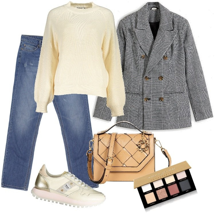 Outfit donna - Total look #2000426. Stile Sporty chic per Tutti i giorni. Abbinamento con blazer, ombretti, jeans dritti, borse a mano, sneakers, maglieria.