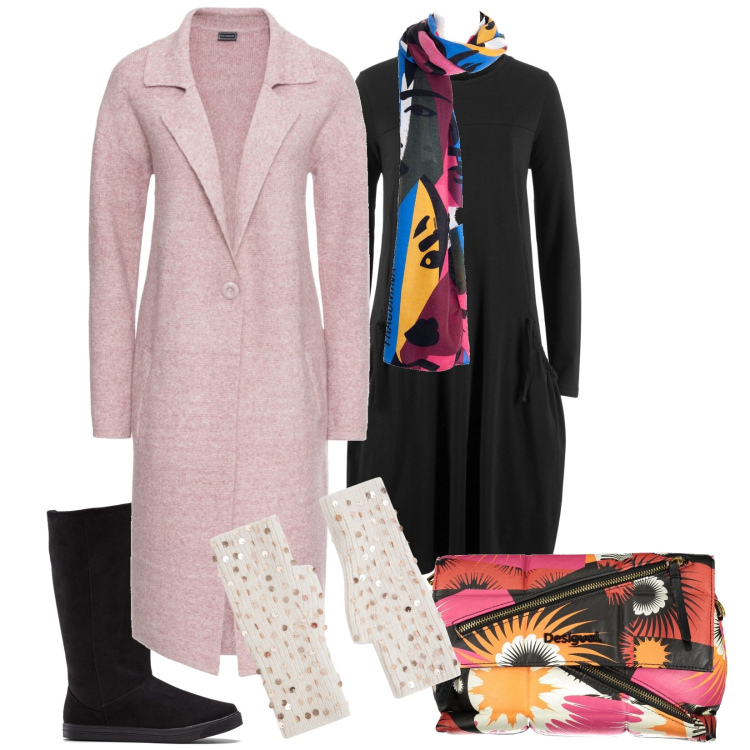 Outfit donna - Appassionatamente. Stile Casual chic per Tutti i giorni. Abbinamento con cappotti, vestiti midi/longuette, stivali, guanti, foulard, borse a spalla.