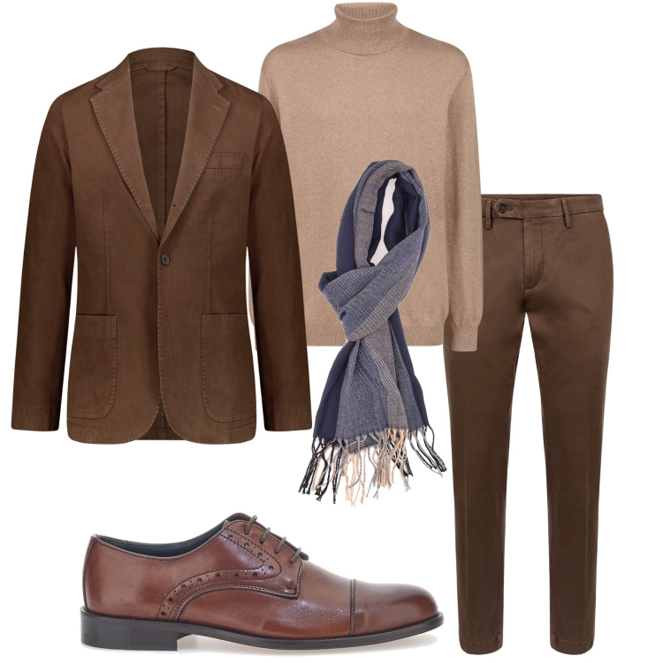 Outfit uomo - Maglione e giacca. Stile Urban per Ufficio. Abbinamento con scarpe stringate, sciarpe, giacche, pantaloni chino, maglieria.