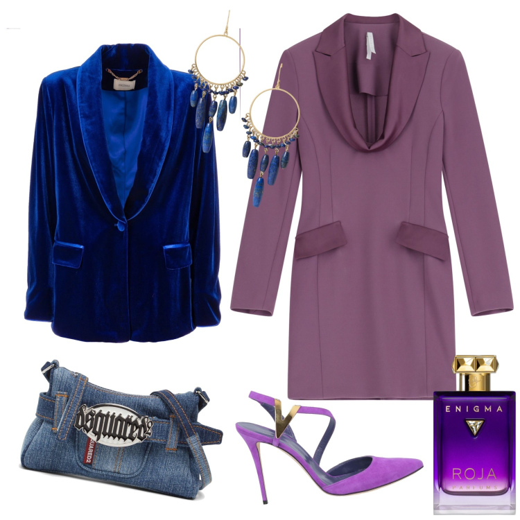 Outfit donna - Matrimonio di mattina. Stile Bon Ton per Cerimonia. Abbinamento con décolleté, profumi, blazer, vestiti corti, orecchini, pochette.