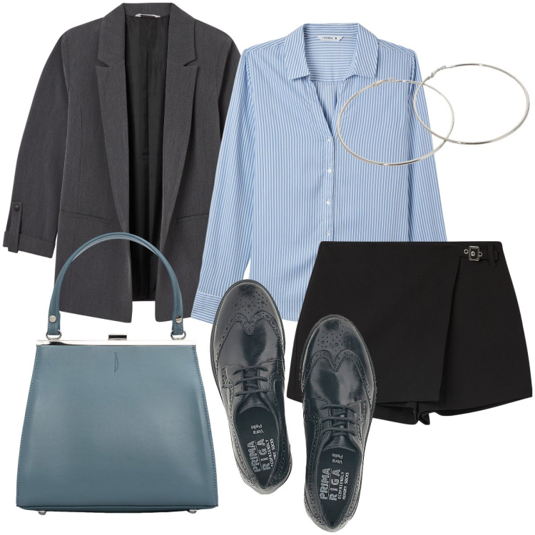 Outfit donna - Con gli shorts. Stile Preppy per Serata fuori. Abbinamento con minigonne, camicie, blazer, orecchini, scarpe stringate, clutch.