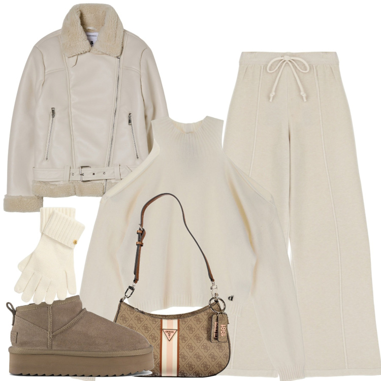 Outfit donna - City. Stile Trendy per Tutti i giorni. Abbinamento con blazer, pantaloni, maglieria, guanti, stivaletti, borse a spalla.