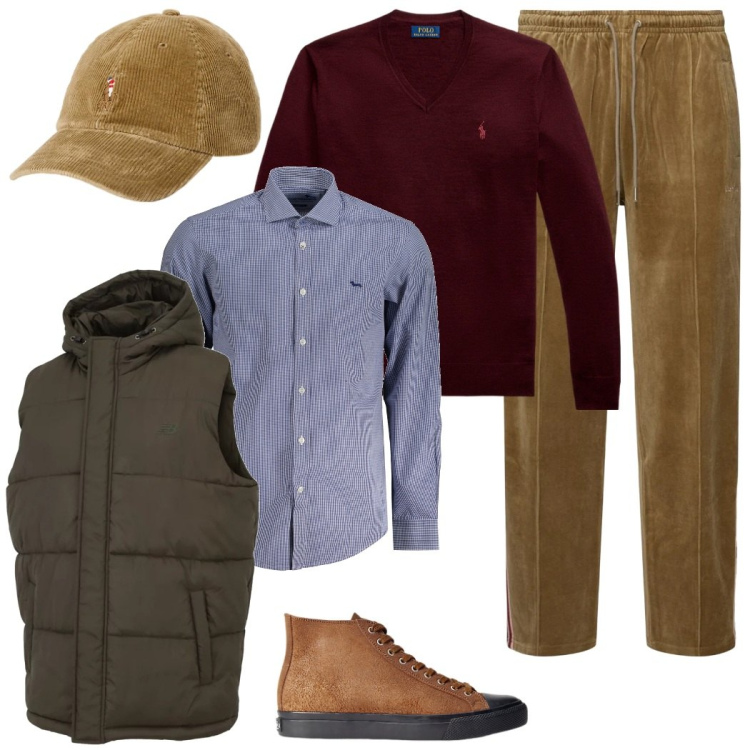 Outfit uomo - Country man. Stile Casual per Tutti i giorni. Abbinamento con gilet, sneakers, cappelli, maglieria, pantaloni, camicie.