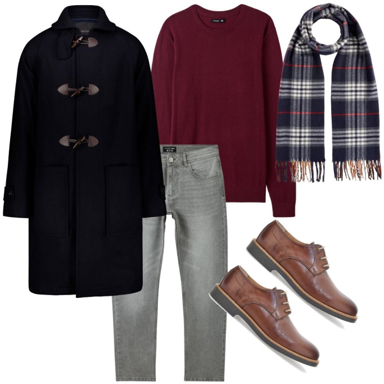 Outfit uomo - Montgomery. Stile Trendy per Tutti i giorni. Abbinamento con maglieria, jeans, scarpe stringate, montgomery, sciarpe.
