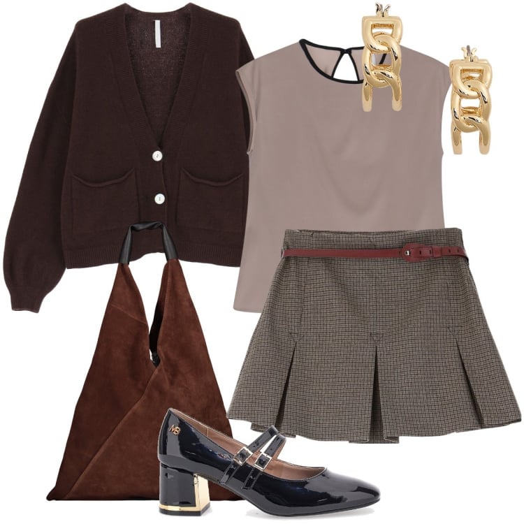 Outfit donna - Le mary jane in vernice. Stile 70s per Scuola/Università. Abbinamento con cardigans, minigonne, top, orecchini, décolleté, borse a spalla.