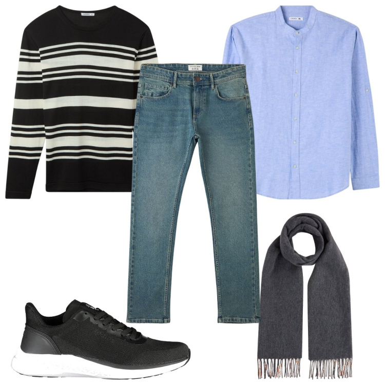 Outfit uomo - Total look #2000648. Stile Casual per Tutti i giorni. Abbinamento con camicie, jeans, maglieria, sneakers, sciarpe.