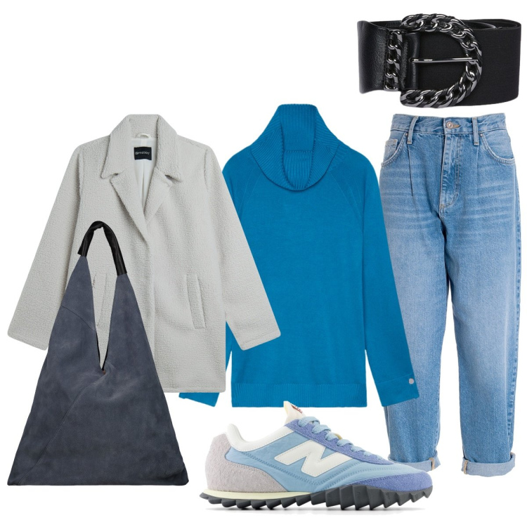 Outfit donna - Total look #2000663. Stile Casual chic per Tutti i giorni. Abbinamento con sneakers, jeans, cappotti, maglieria, borse a spalla, cinture.
