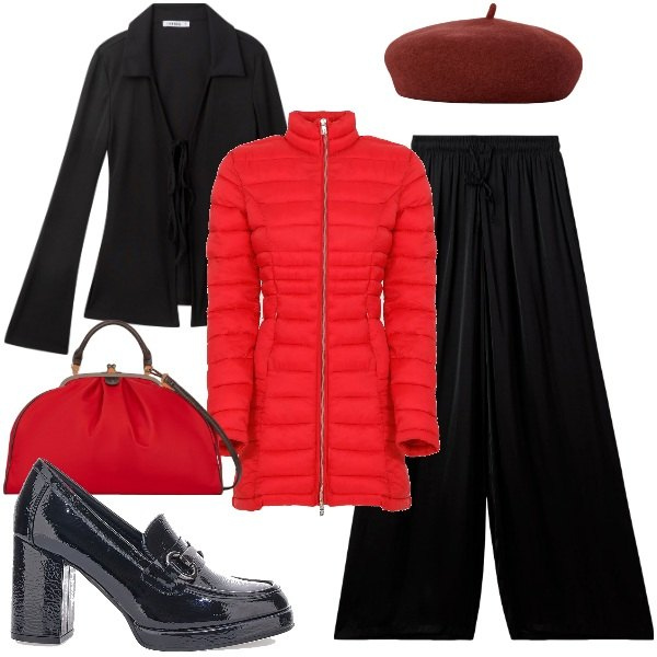 Outfit donna - I mocassini per la stagione. Stile Trendy per Ufficio. Abbinamento con pantaloni a palazzo, camicie, piumini, mocassini, cappelli e berretti, borse a spalla.
